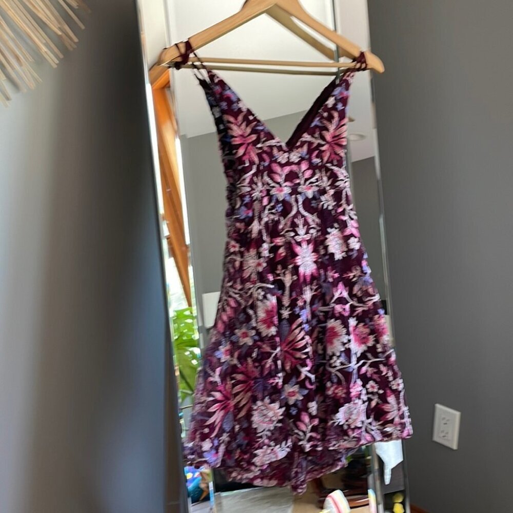 Free people embroidered maroon dress size 2